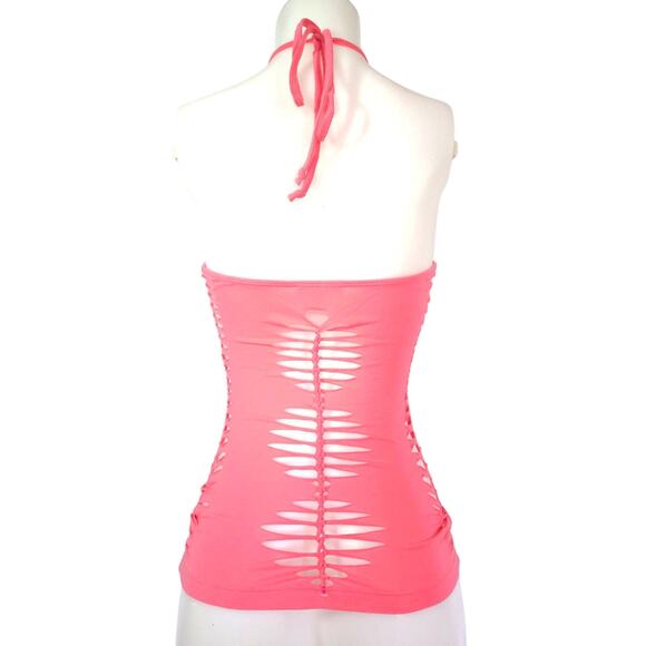 ROSE WEB - SMALL - Coral Halter Top with Cut and Weaved Front, Sides, and Back - Picture 3 of 5
